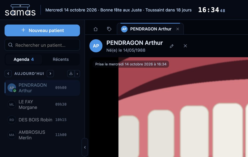 Capture de Samas : L'agenda du jour, sans ressaisie (patient fictif)